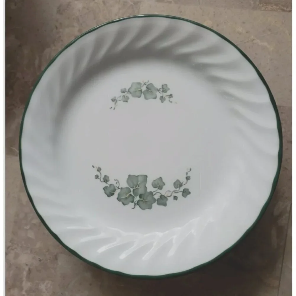 Corelle Callaway Green Ivy Salad Plates lot of 5 USA Swirled green Rim MW safe